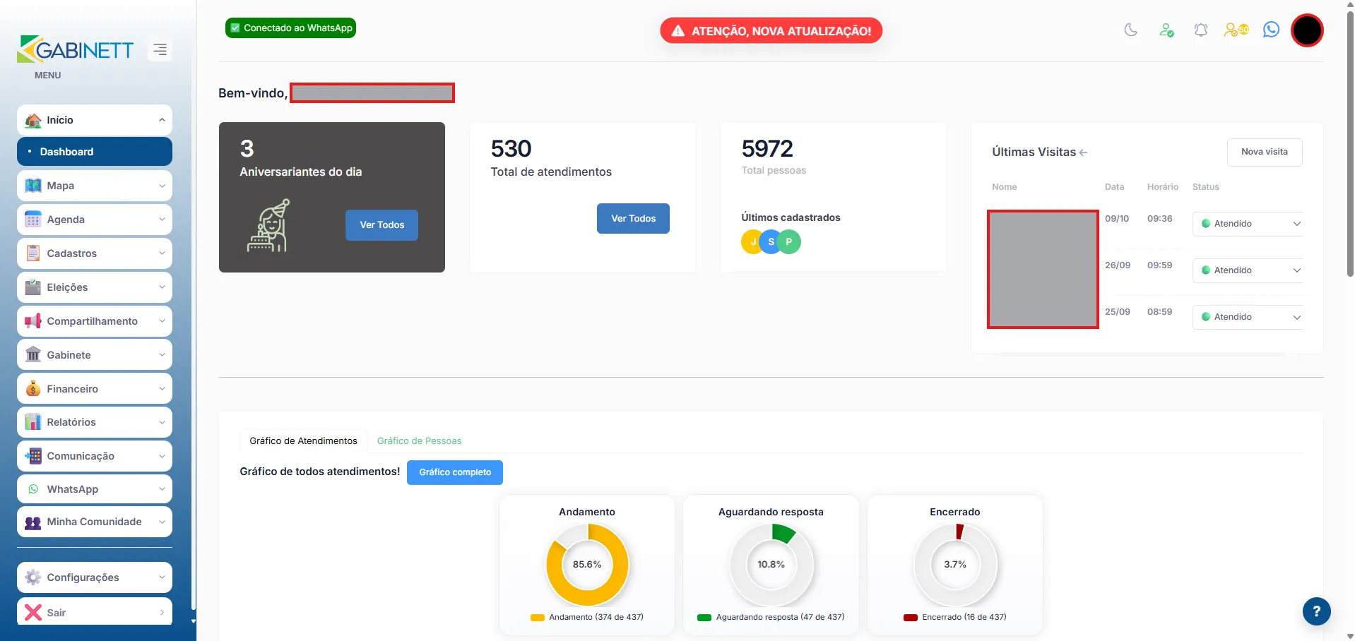 Tela referente a Dashboards executivos